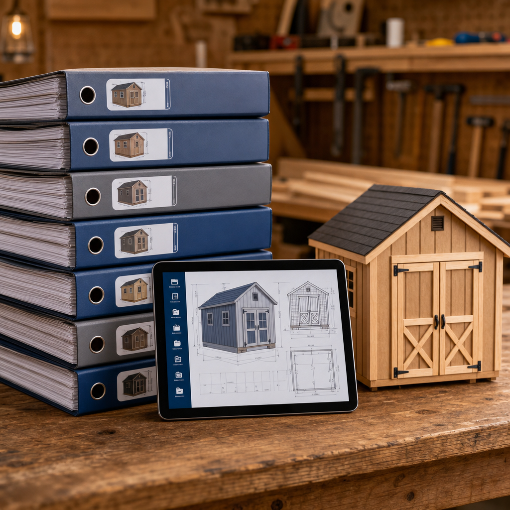MyShedPlans 12,000 shed plans digital library mockup