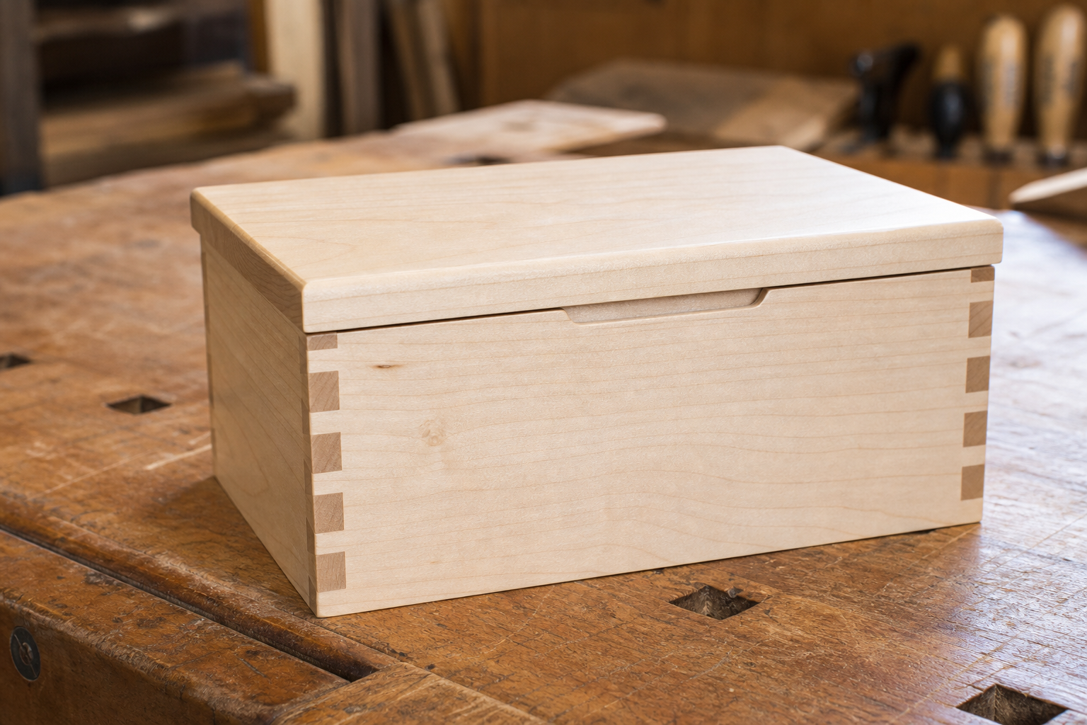 Simple finished beginner woodworking project made from light hardwood
