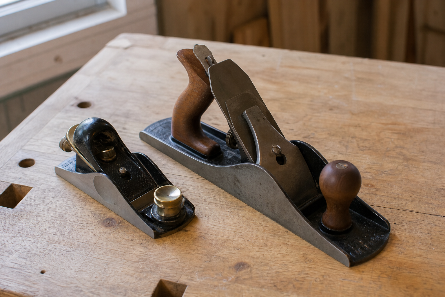 Comparing a small block plane and a larger jack plane side by side
