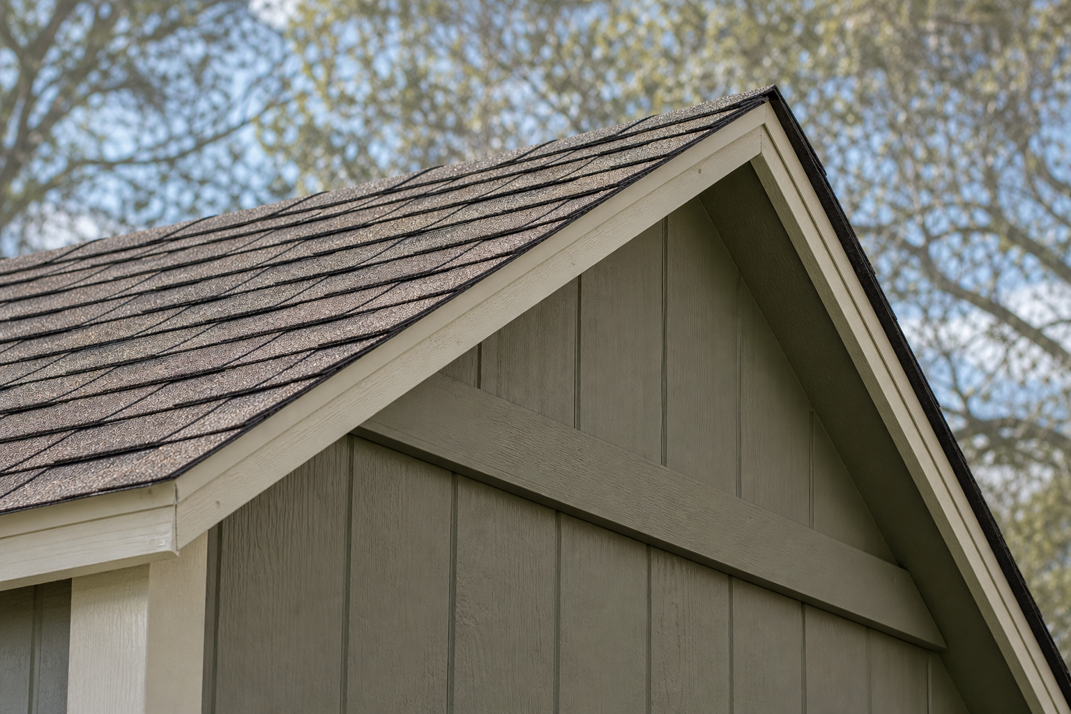 Close-up of a gable roof shed corner