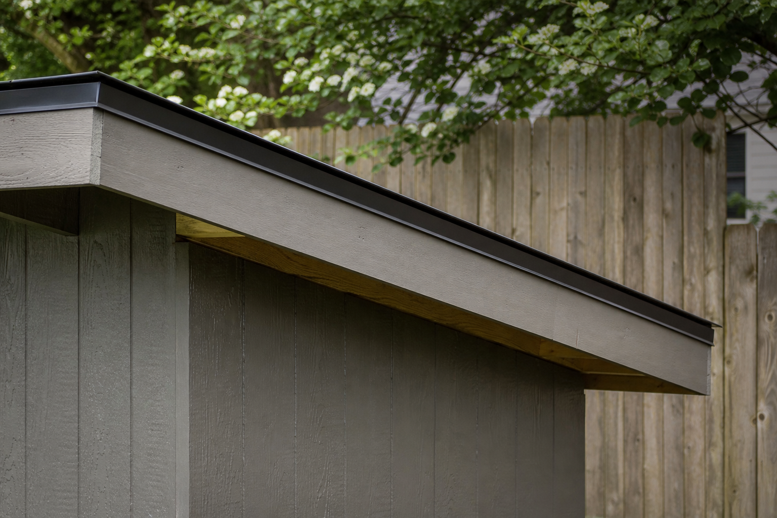 Close-up of a lean-to shed roofline