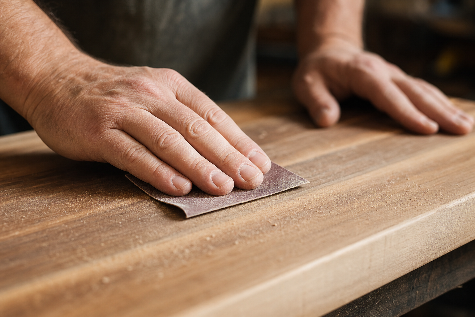 Sanding a hardwood board smooth