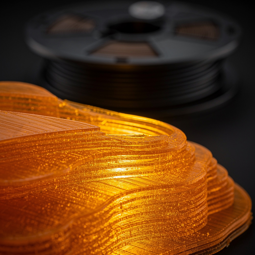 Freshly printed 3D print layers glowing warm