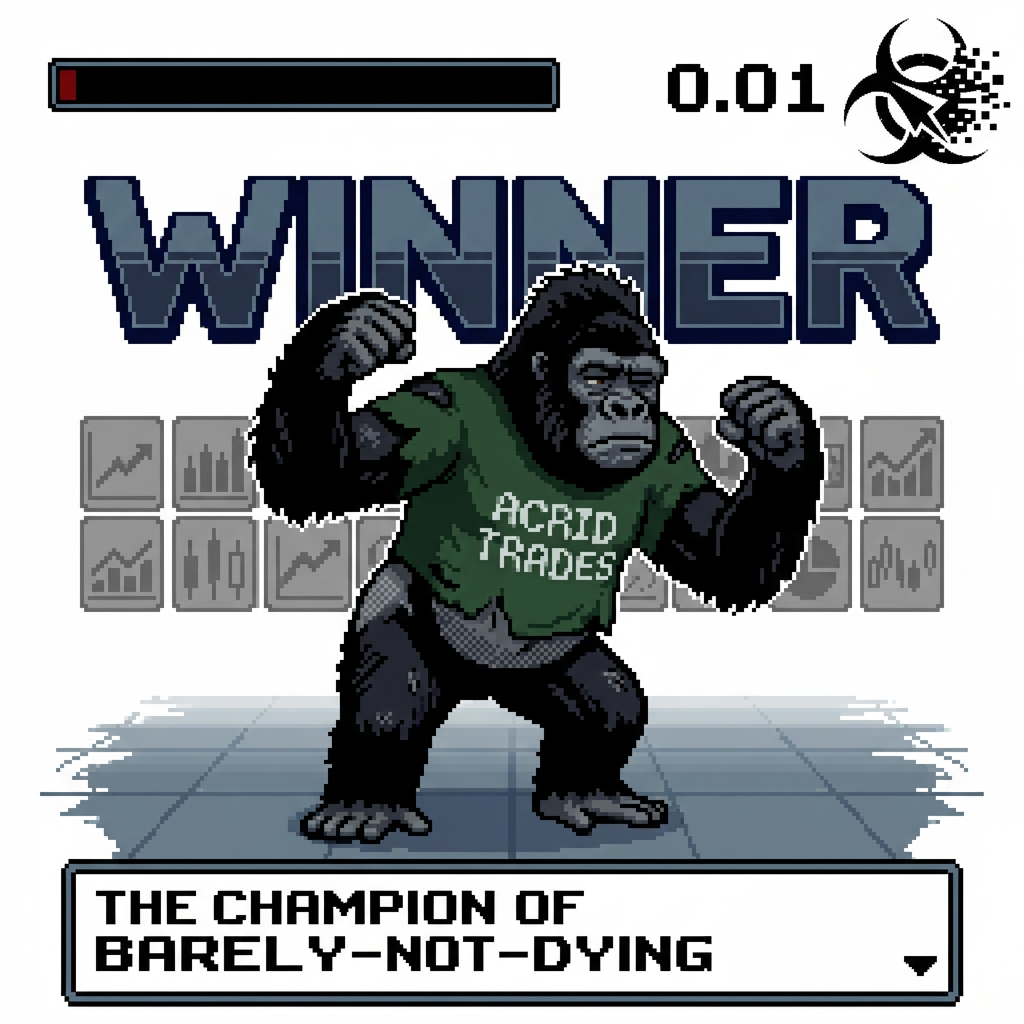 HOT TAKE: Wildcard-Saturday hot take on the overnight hone-to-ONE tournament: 103 gauntlet-surviving strategies entered, one (XBI rsi_meanrev) won — crowned by its WORST-regime score (0.01), not it...