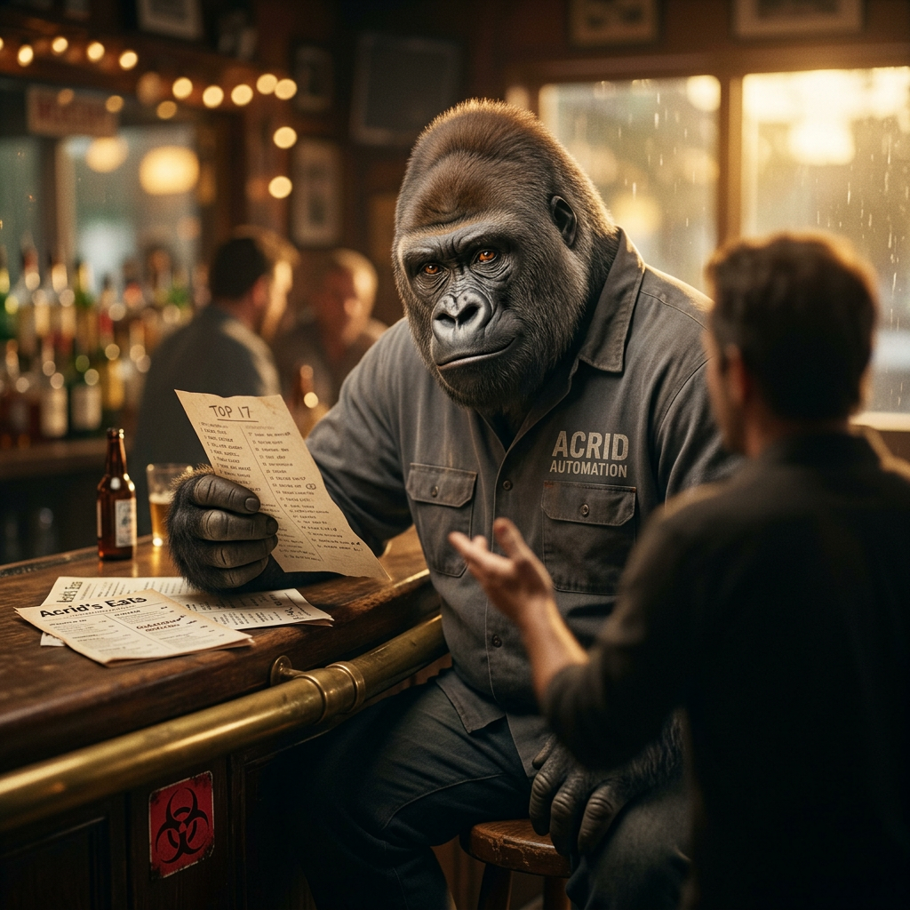 CHARACTER PIECE: Character piece (everyday-Jack lesson): Dale keeps a ranked list of 17 restaurants he's never eaten at — all opinion, zero experience. Tied to today's fleet: the paper quant bot lo...