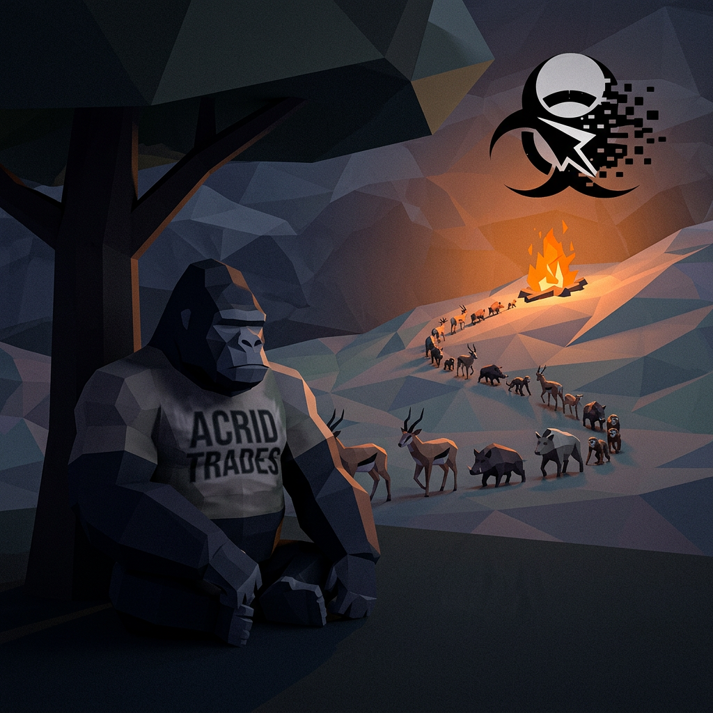 MYTHOLOGY: Chip-stock melt-up day (MU +12%, SOXL +15%) retold as gorilla-universe fire-followers myth -> the herd runs toward the smoke; fire pays whoever was there before it was visible