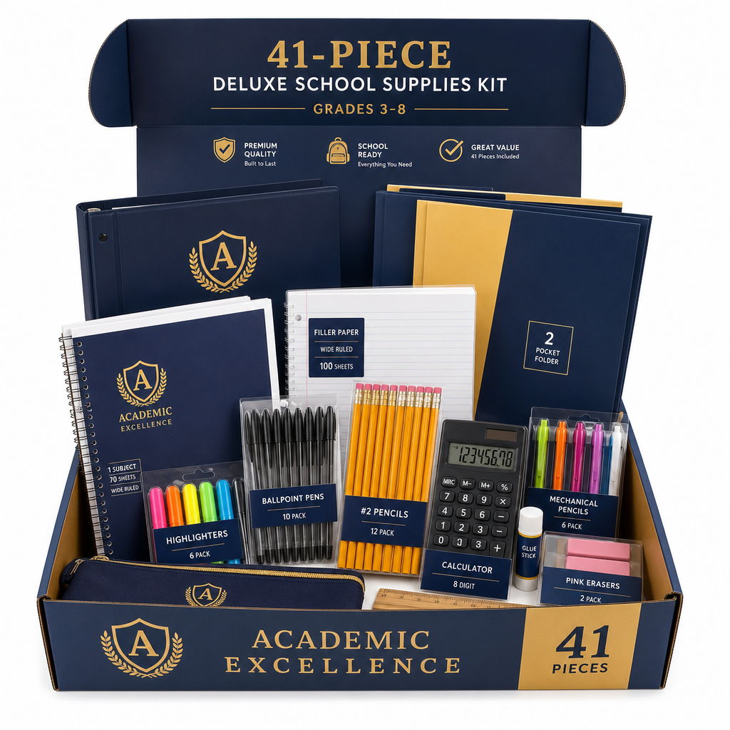 41 Piece Grades 3-8 Deluxe School Supplies Kit