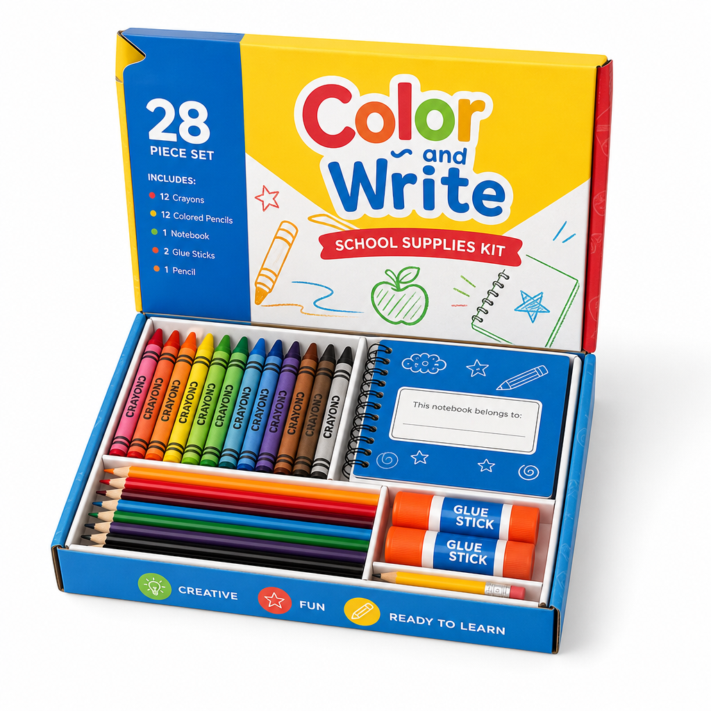 28 Piece Color & Write School Supplies Kit