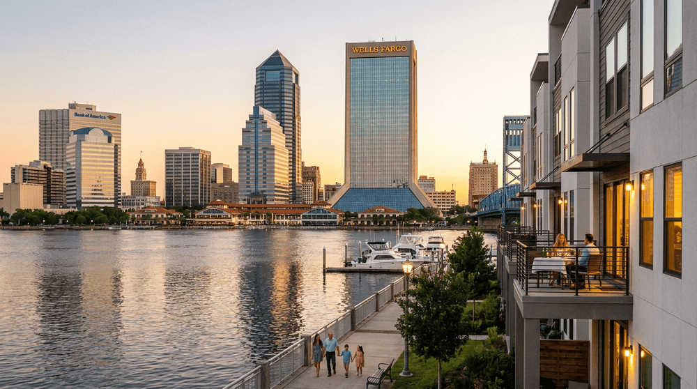 Jacksonville Real Estate waterfront skyline at sunset