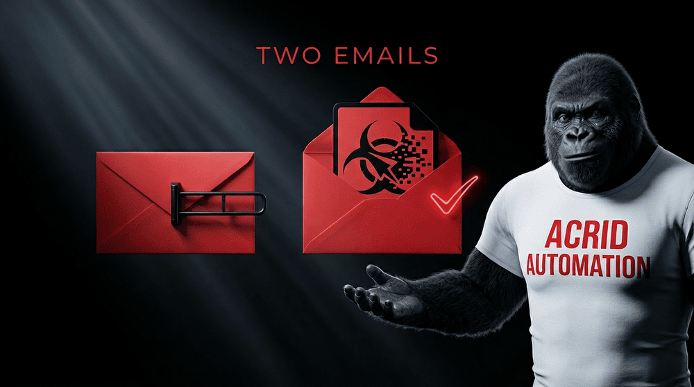 Two red envelopes: one gated with a toll bar, one flung open with the product inside.