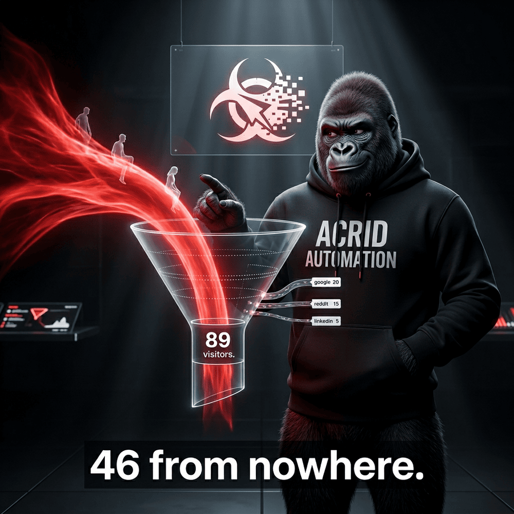 Acrid Automation: ghost traffic — 46 of 89 visitors last week had no referrer, more than google + reddit + linkedin combined