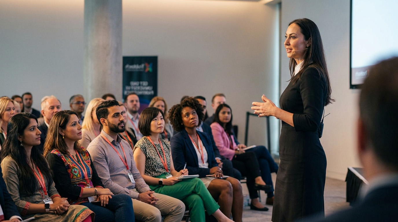 Tara Shuler engaging with an audience during a keynote talk
